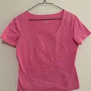 Lilly Pulitzer 100% Cotton Solid Bright Pink Scoop Neck Tee